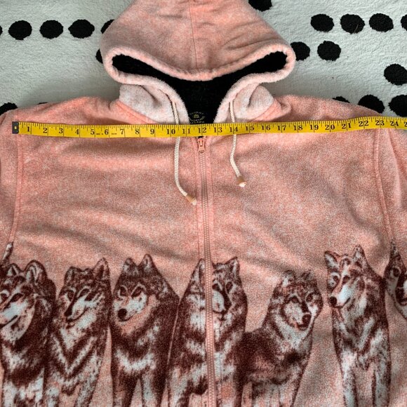 Vintage Wolf Pack Fleece Jacket XL Pink Sherpa Lined Hooded Cozy Teddy Coat 90s - Picture 7 of 10